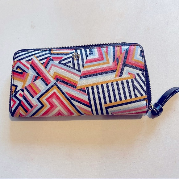 Tory Burch Zip-Around Continental Leather Wallet - Geometric Pattern - Picture 1 of 5